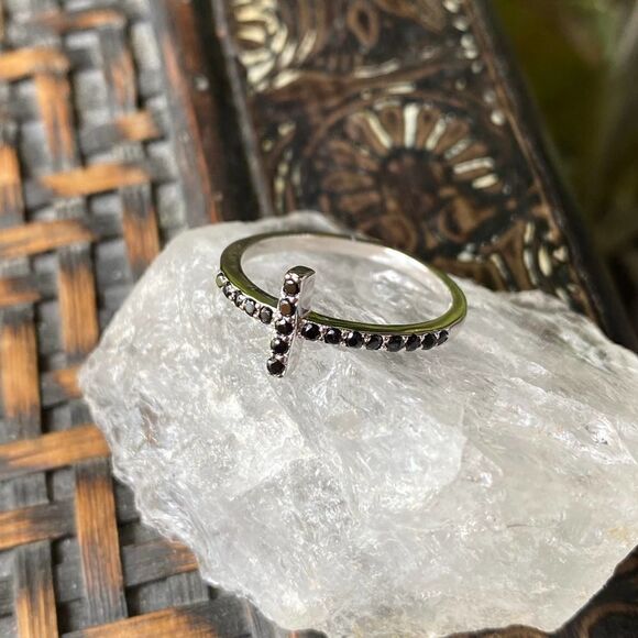 Sterling Silver Black Cz Sideways Cross Ring - Picture 4 of 6